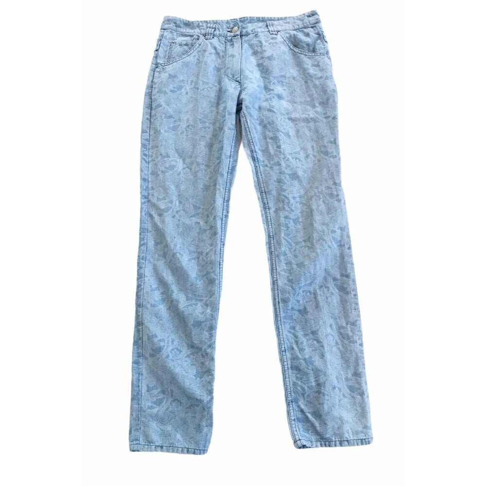 Isabel Marant Etoie Light Blue Floral Cotton Linen Jeans EUR Size 38 US 27/28
